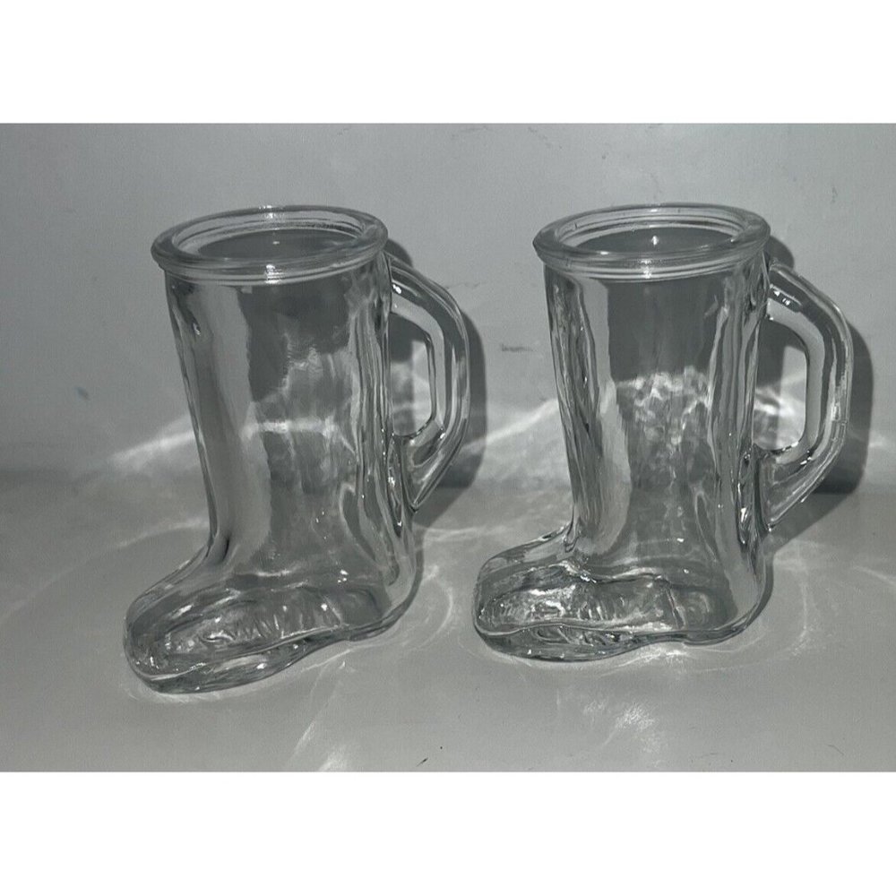 Western Cowboy Boot Clear Shot Glass Lot of 2 3" Tall Barware Man Cave